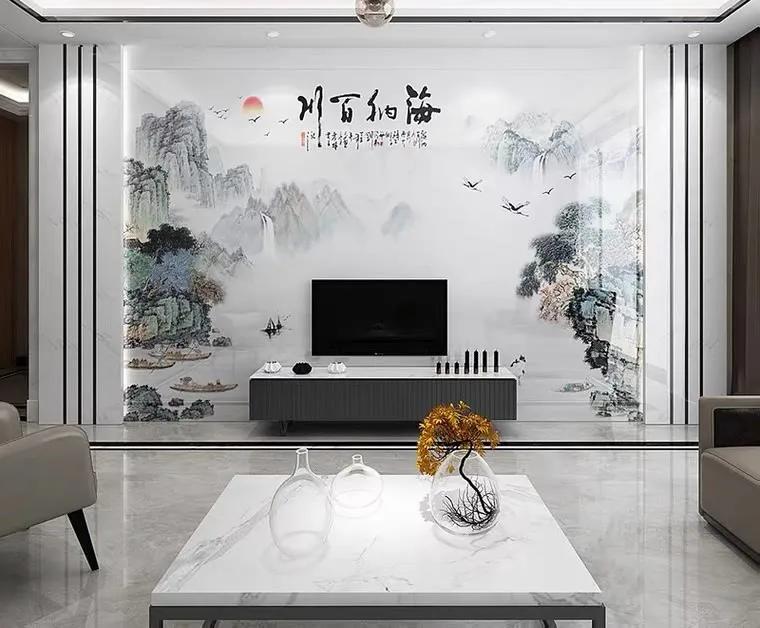 现代简约电视背景墙布效果图大全,电视背景墙现代简约乳胶漆钛金条