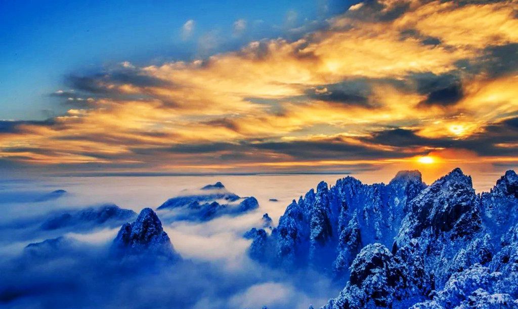 黄山日出自然人文地理摄影,黄山冬雪冬景