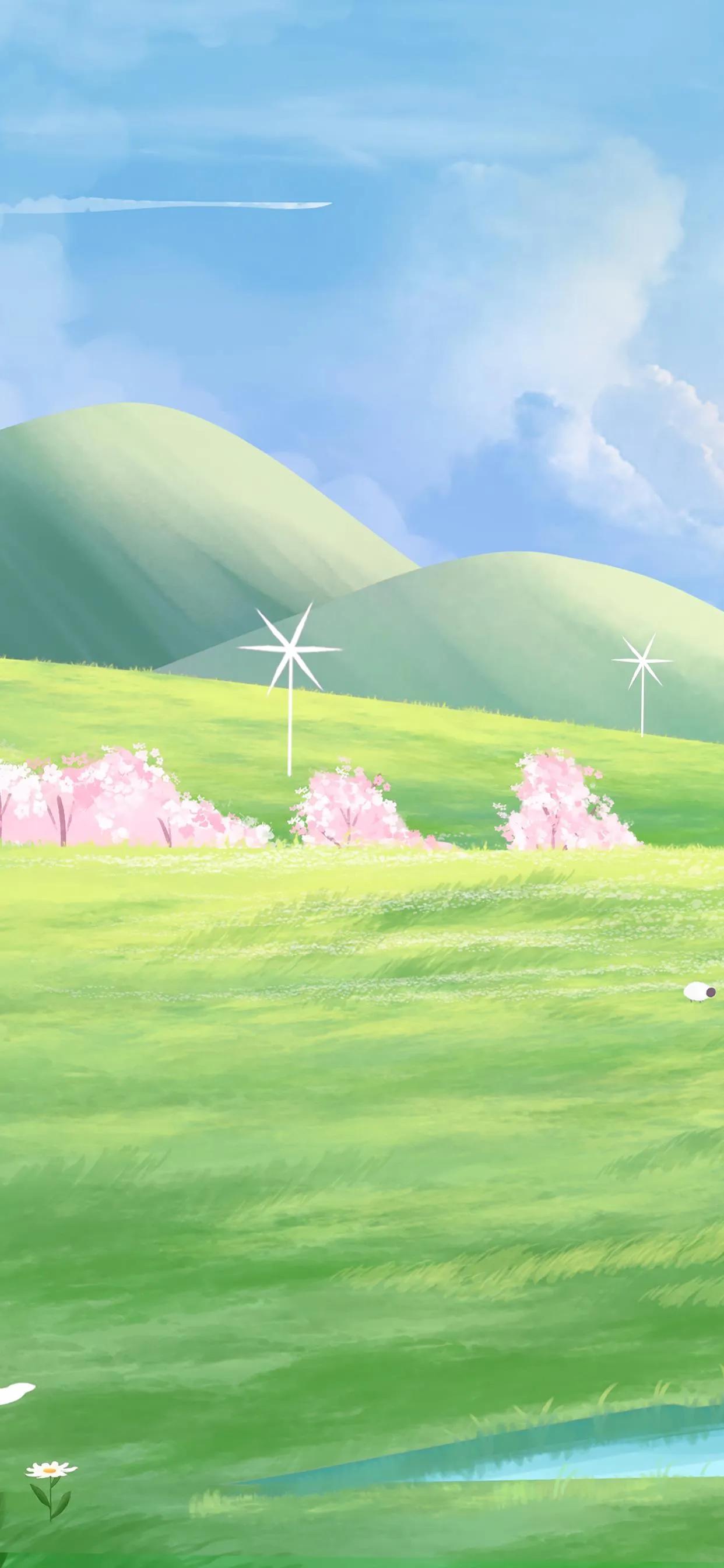 萌图100张可爱壁纸,春日海边小镇壁纸插画