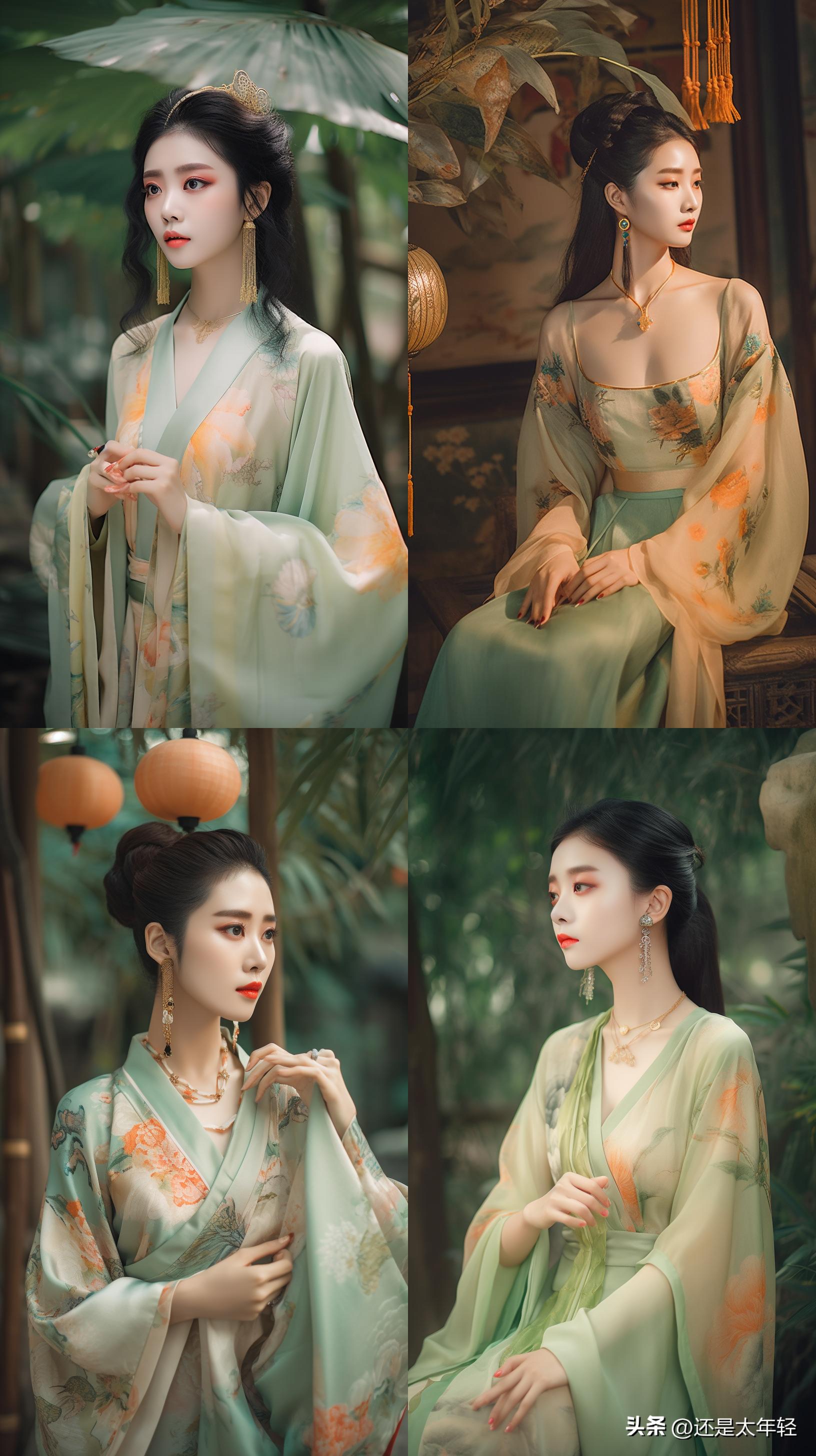 青色长袖12-15岁女童汉服,少女汉服服饰