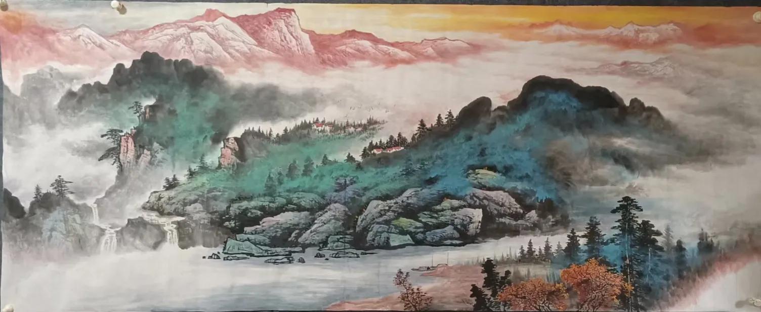 2019沙发背景墙山水画大全,山水画中式办公室客厅背景墙挂画