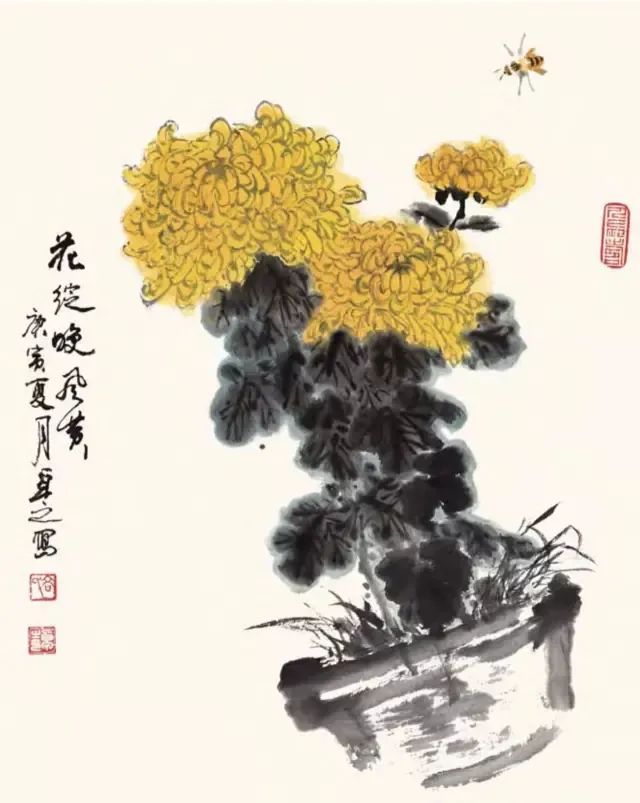 詹仁左写意菊花画法,陈半丁菊花写意画法