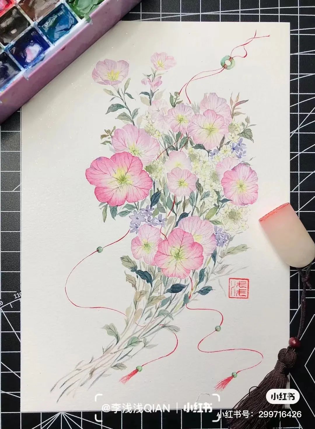 水彩中国风风景简单,古风水彩花卉简单又好看