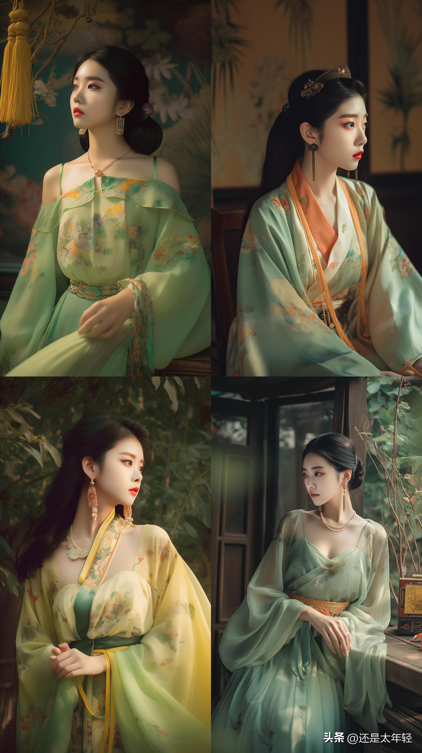 青色长袖12-15岁女童汉服,少女汉服服饰