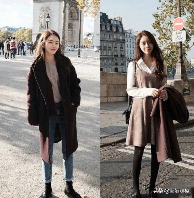 韩国街拍冬天穿衣搭配呢子大衣,韩国街拍穿搭最新呢子大衣