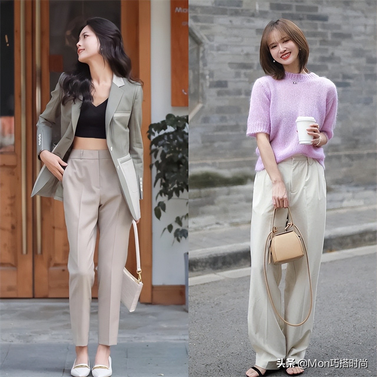 焦糖色阔腿裤港风穿搭,黄杏色裤子秋冬穿搭