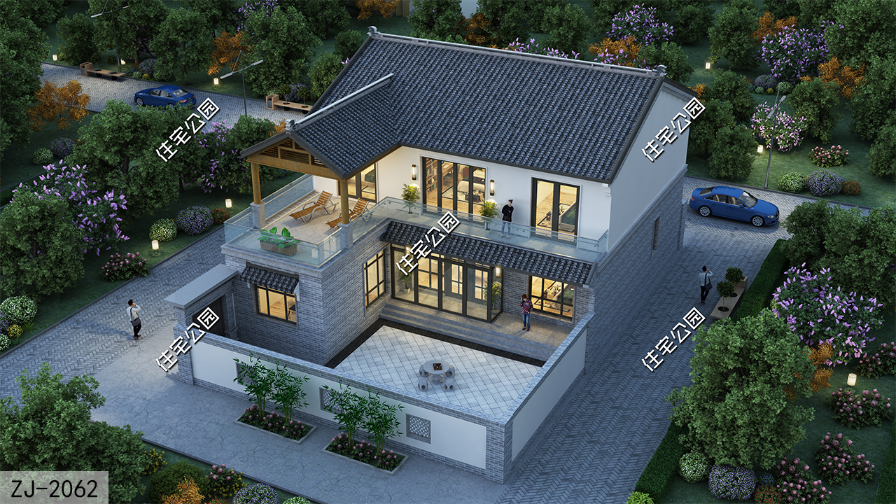 100平中式合院两层效果图,120平方三层中式合院效果图