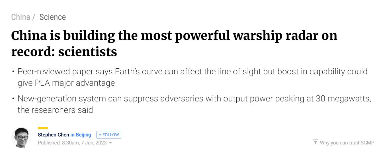 军舰雷达对反舰导弹探测距离,中国军舰安装最先进雷达