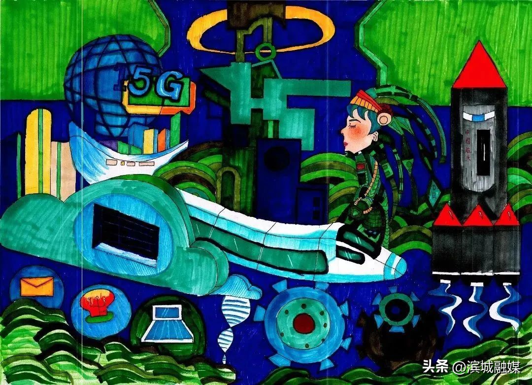青少年科创大赛少儿绘画作品,少年科学幻想绘画大赛