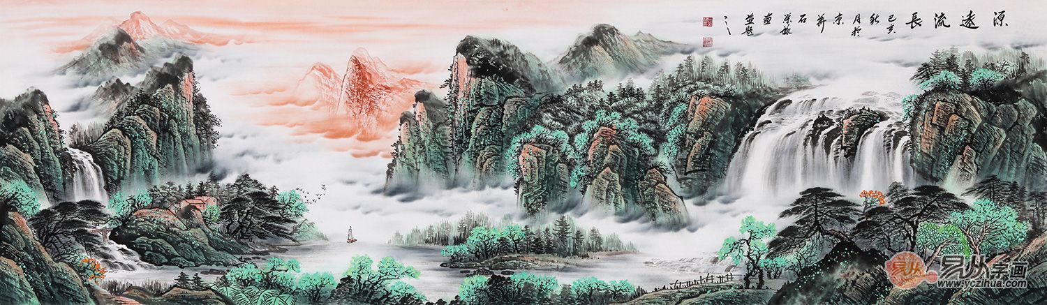 客厅沙发墙挂画山水画,沙发背景墙写意山水画图片