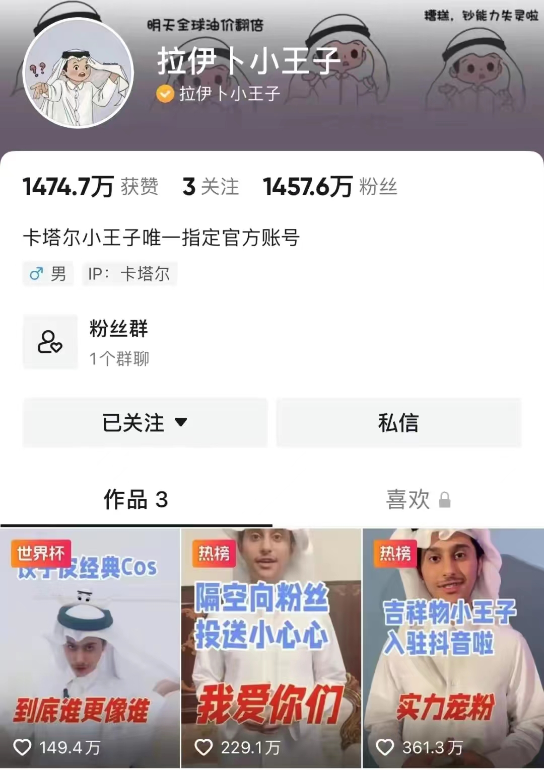 卡塔尔小王子走红涨粉,卡塔尔小王子涨粉速度