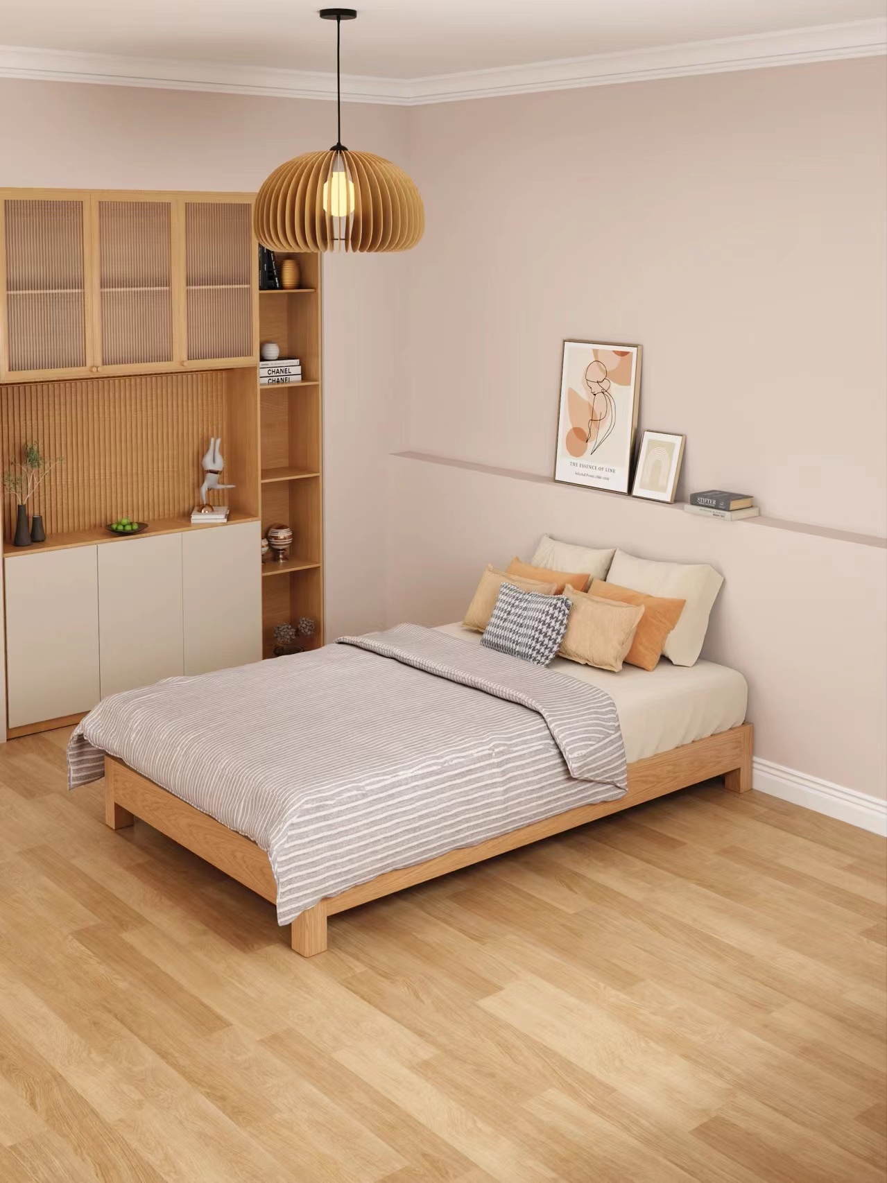 无床头全实木床,无床头极简实木床