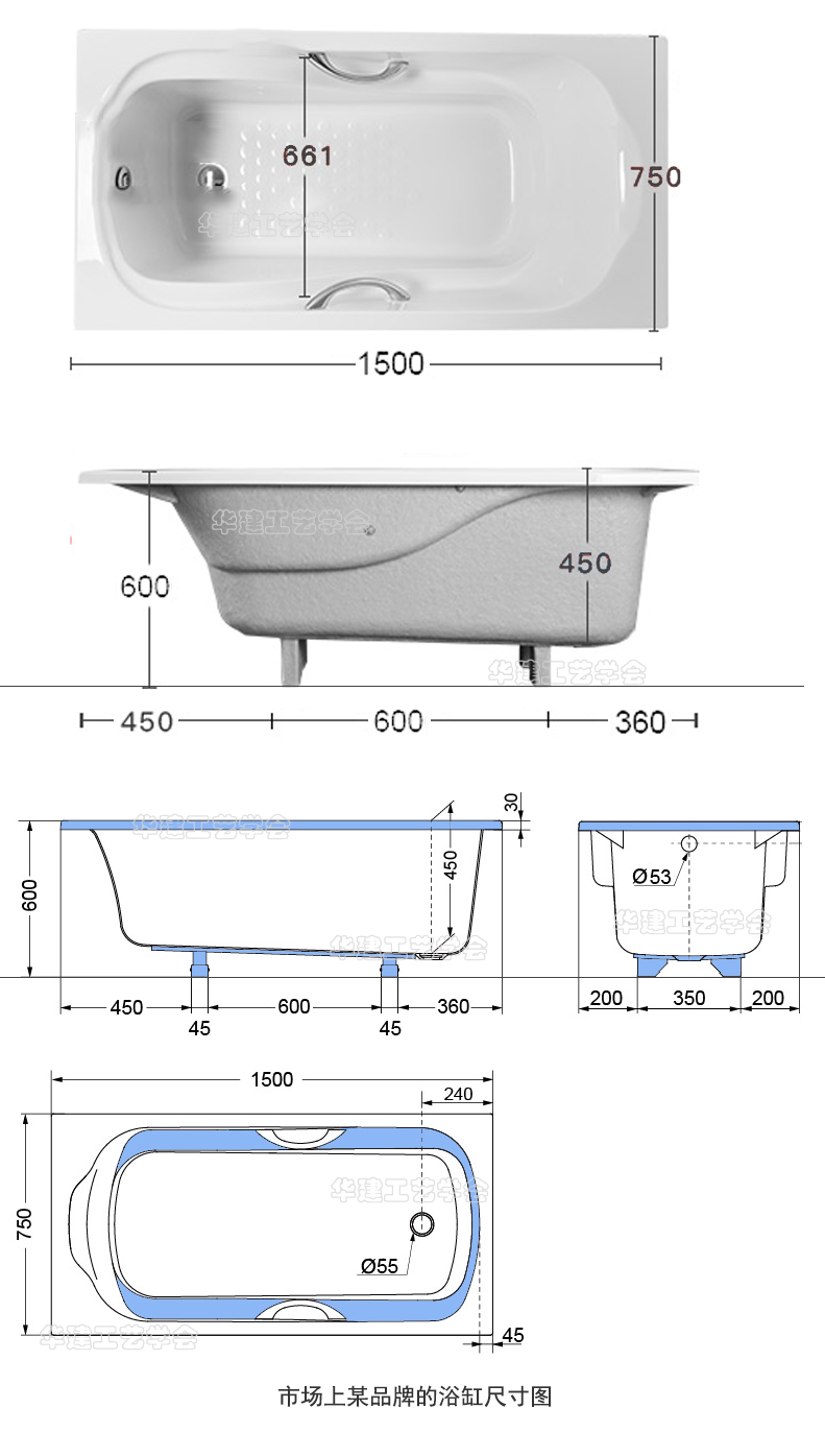 浴缸区空间尺寸指引,嵌入式浴缸高度标准尺寸对照表