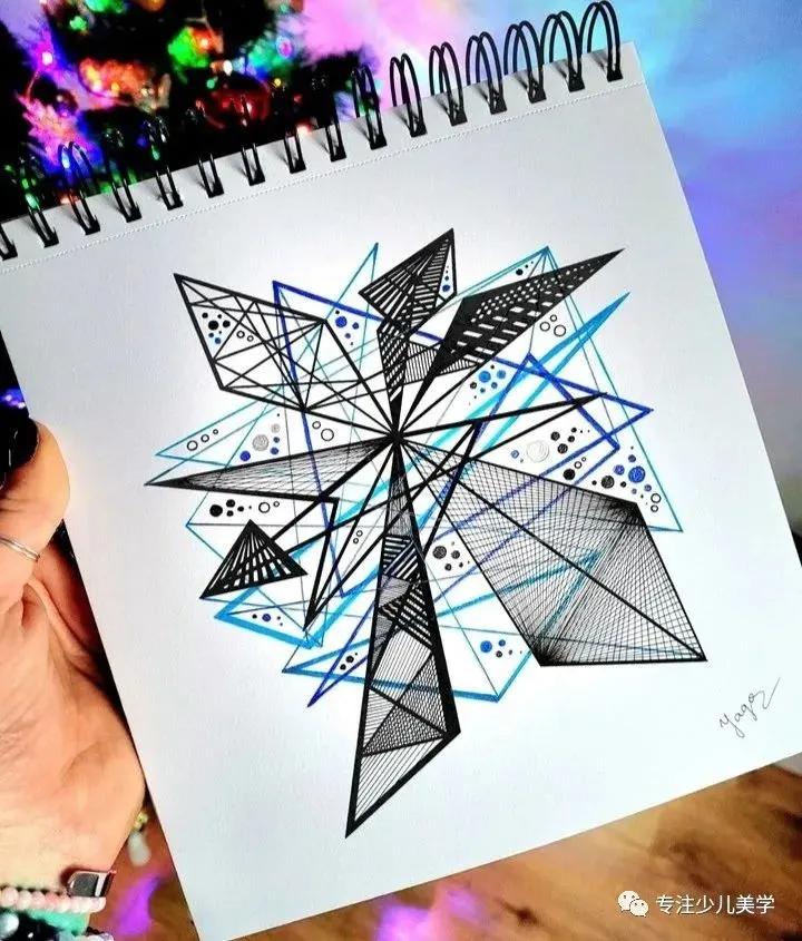 创意素描线描几何形体,线描画创意画优秀作品8级