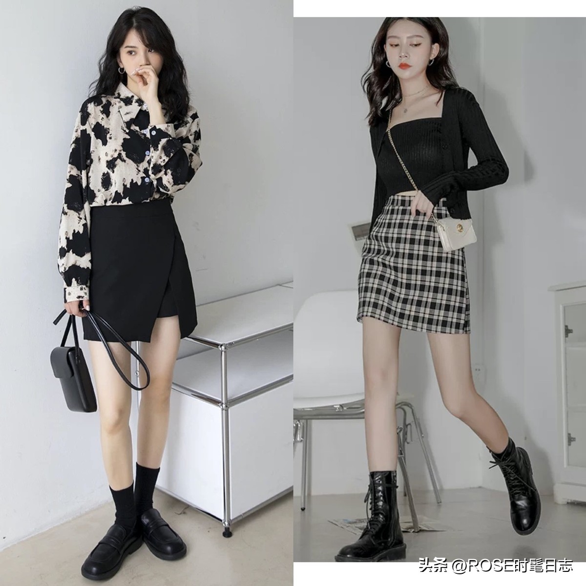 春天短裙套装毛衣,胖妹春天短裙长靴穿搭