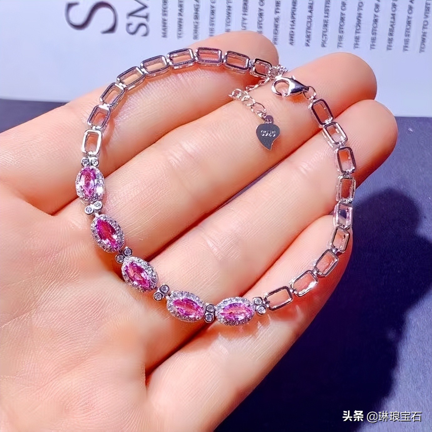 s925欧美个性蓝色银手链,s925银波斯湾海水蓝幸运手链