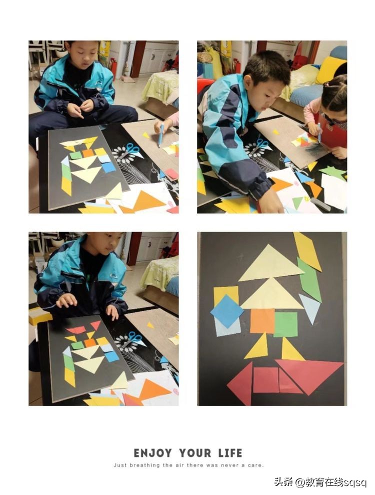 七巧板拼图美丽校园,七巧板拼贴画一年级