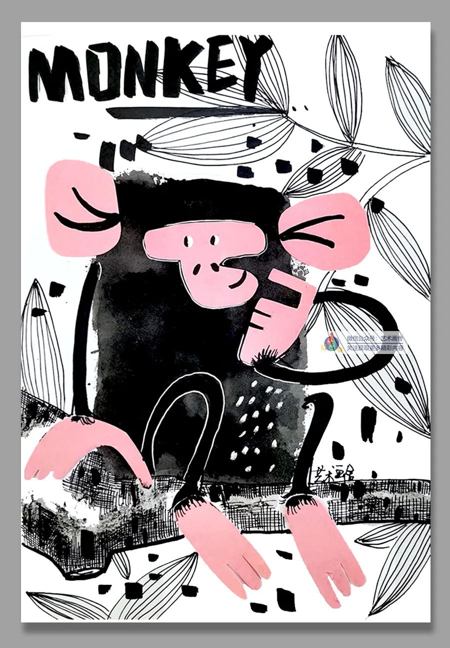 创意儿童画顽皮的猴子,儿童画剪贴创意画教程6到12岁