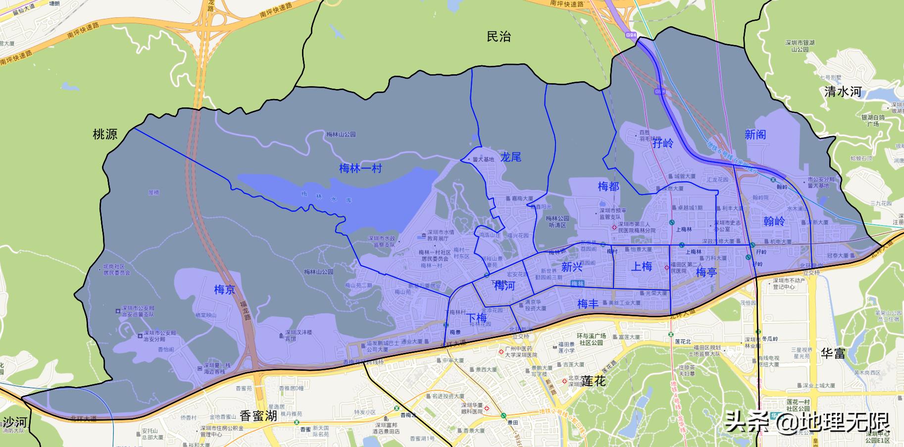 深圳福田梅林街道简介,深圳市福田区梅林街道地图
