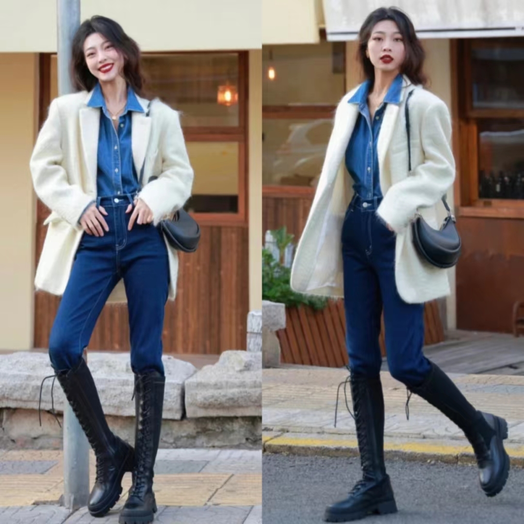 提臀紧身牛仔裤的搭配,腰瘦大腿粗紧身裤怎么搭