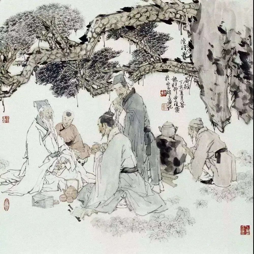 千古巨星正在煎茶，此时菊黄秋高、山寺清幽