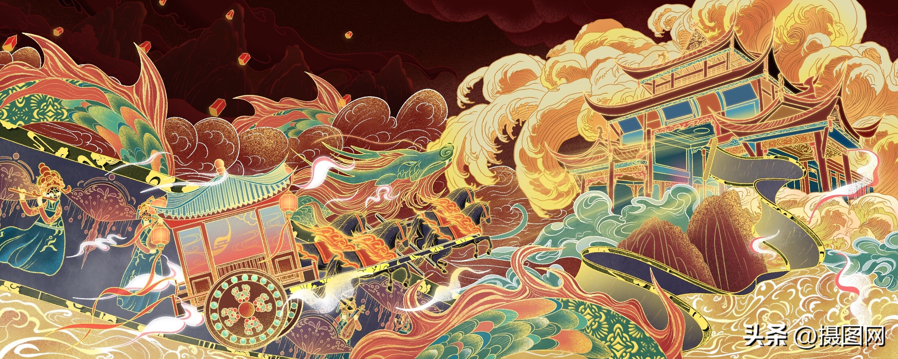 治愈系城市风景插画,扁平风插画风景城市