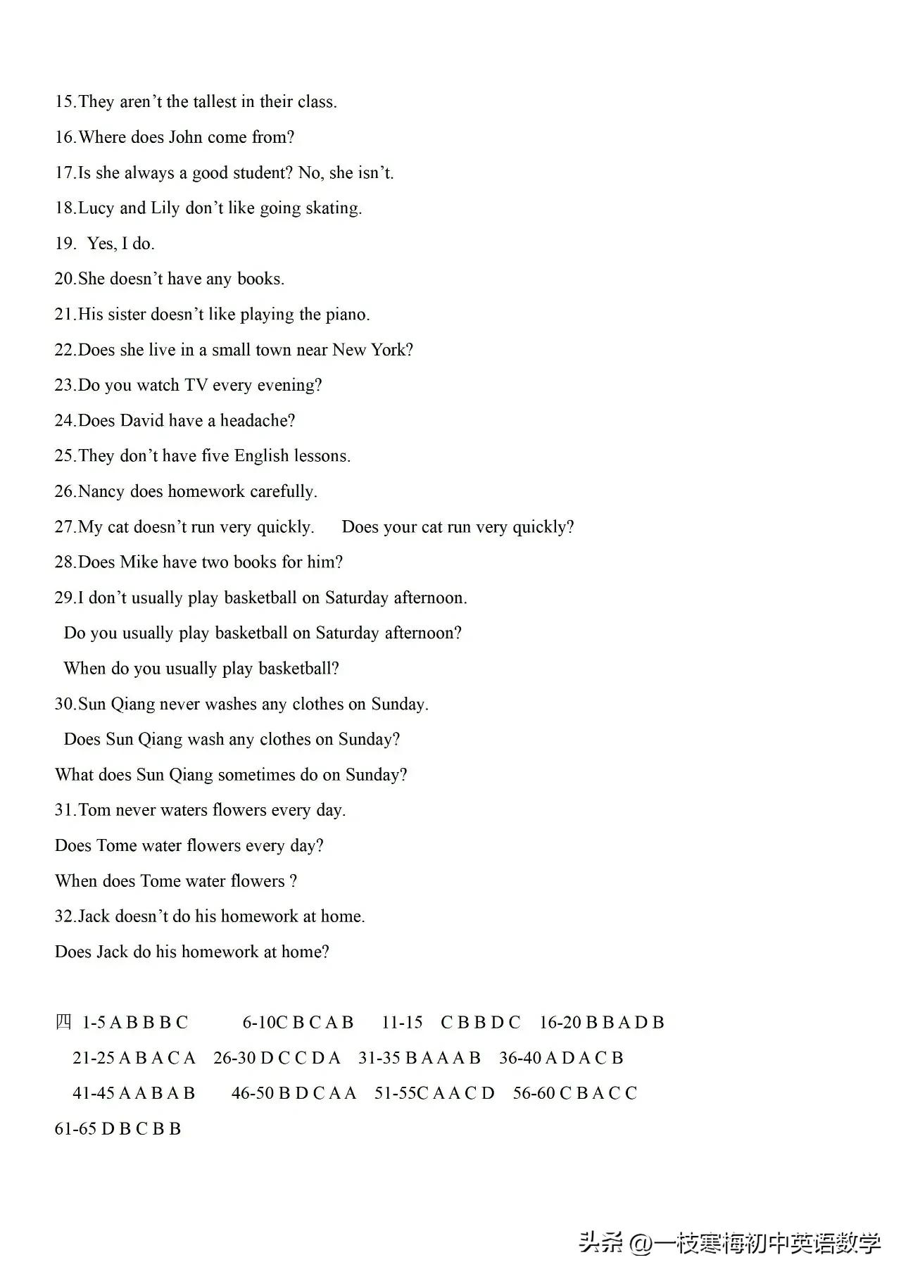 人教版初中英语语法练习试题,初中所有英语语法小专练题型