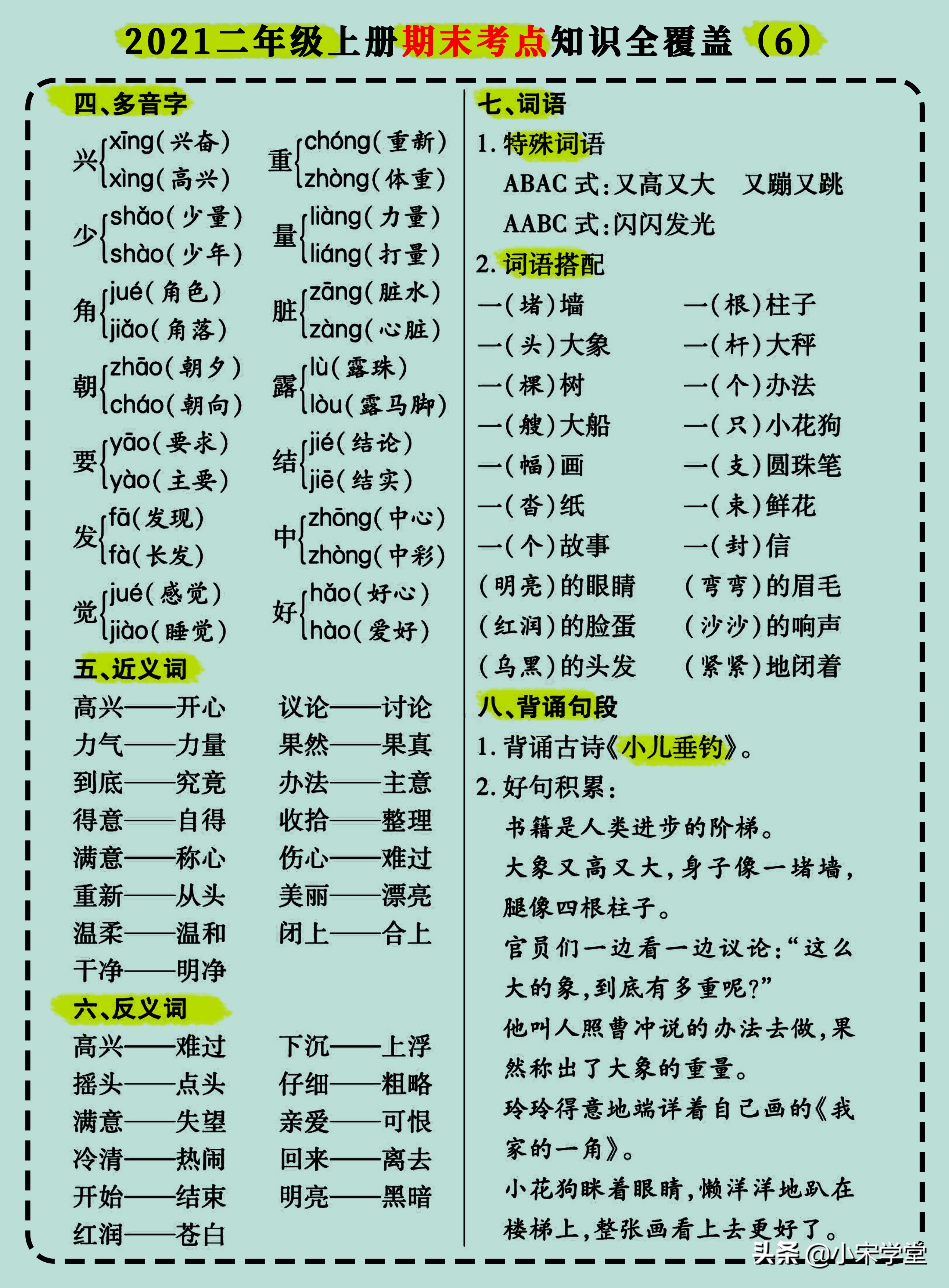 二年级上册期末考试重点知识,二年级期末考点重点归纳