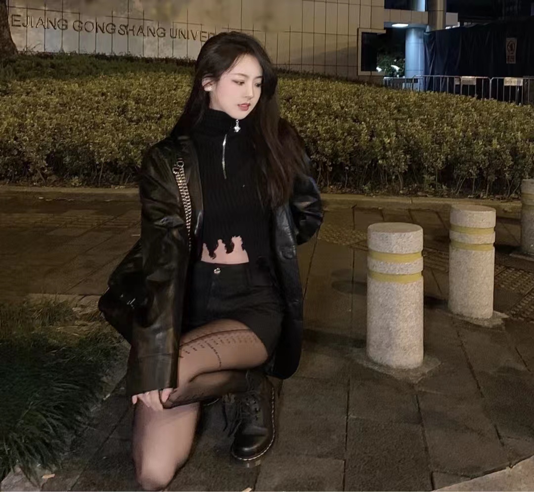 秋冬黑色宽松皮衣两件套,40-50岁洋气皮衣套装