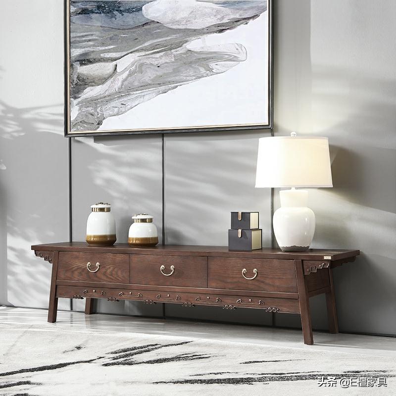 新中式电视柜两边放什么最好,新中式电视柜款式效果图