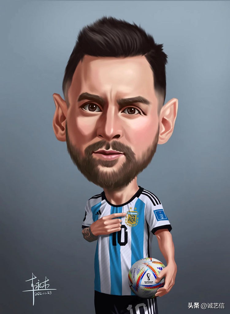 卡塔尔梅西漫画海报,梅西拿着美洲杯来卡塔尔的漫画