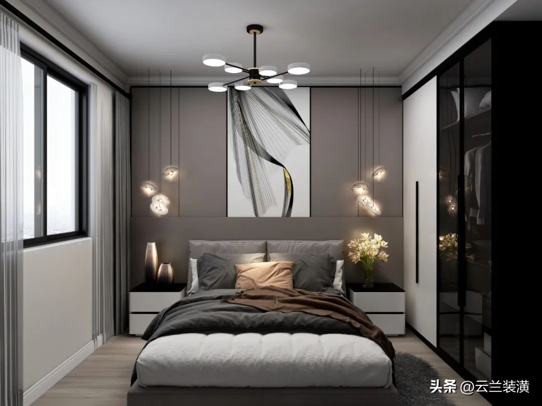 极简白色衣柜装修效果图最流行款,深布纹配白色柜门衣柜装修效果图