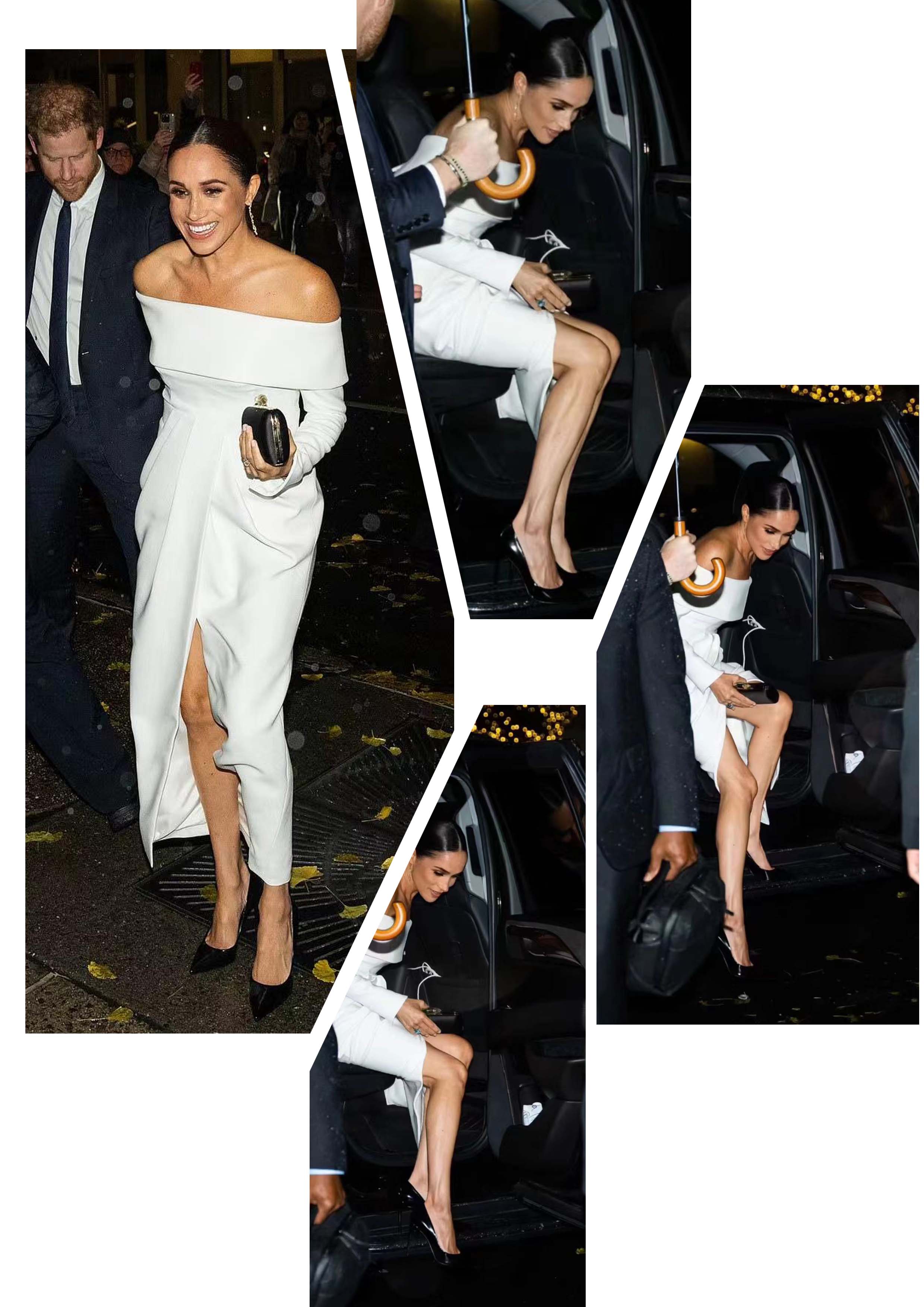 梅根全黑打扮挺有气质的,梅根妆容前后对比