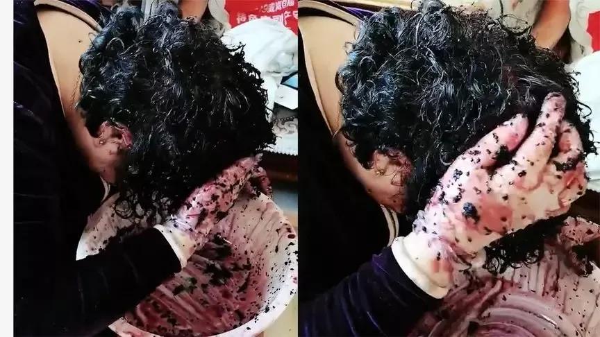 大妈用桑葚染发后续,大妈在家用桑葚染头发