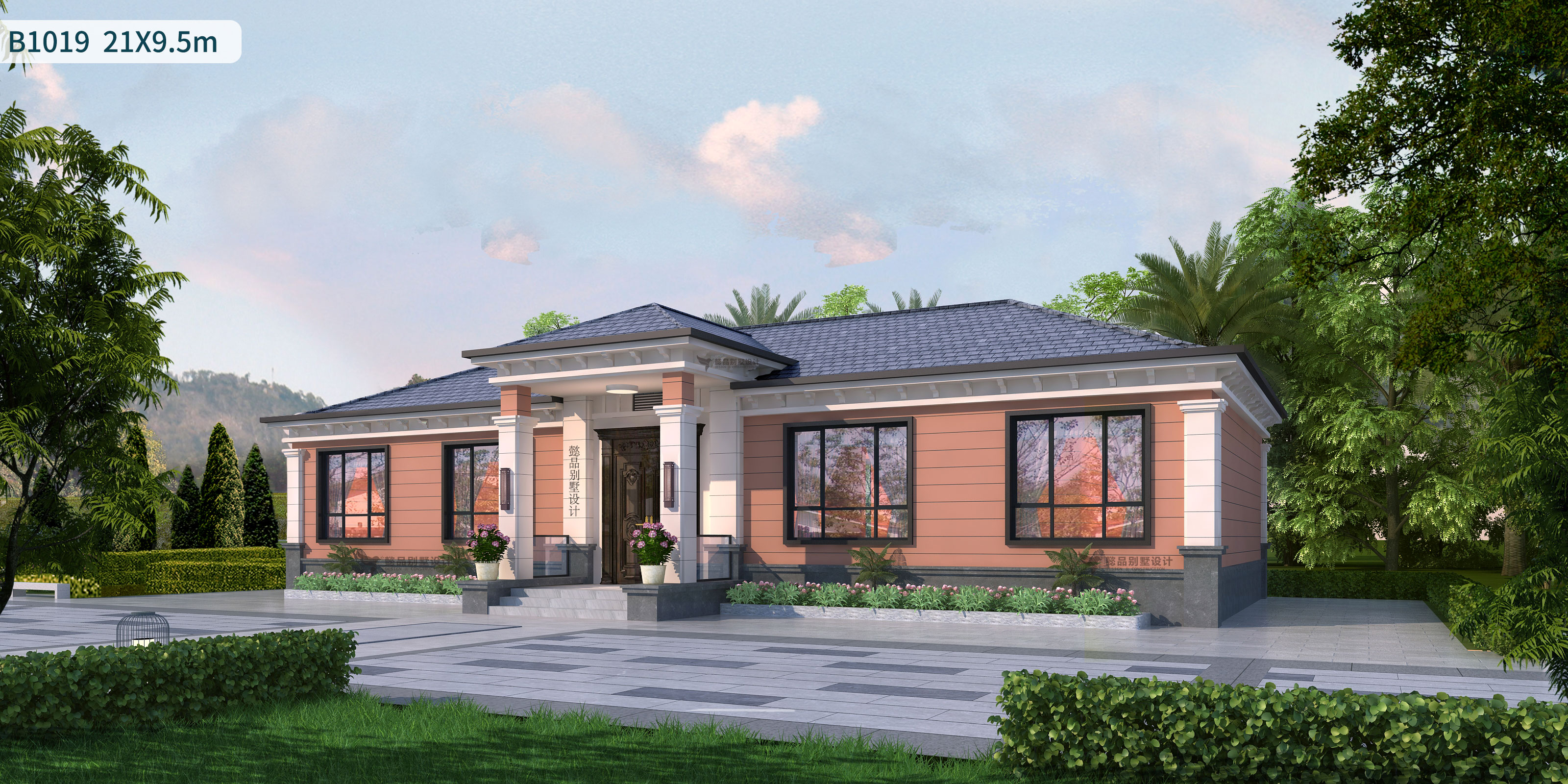 21米5开间一层半新中式别墅,高端大气一层新中式别墅效果图