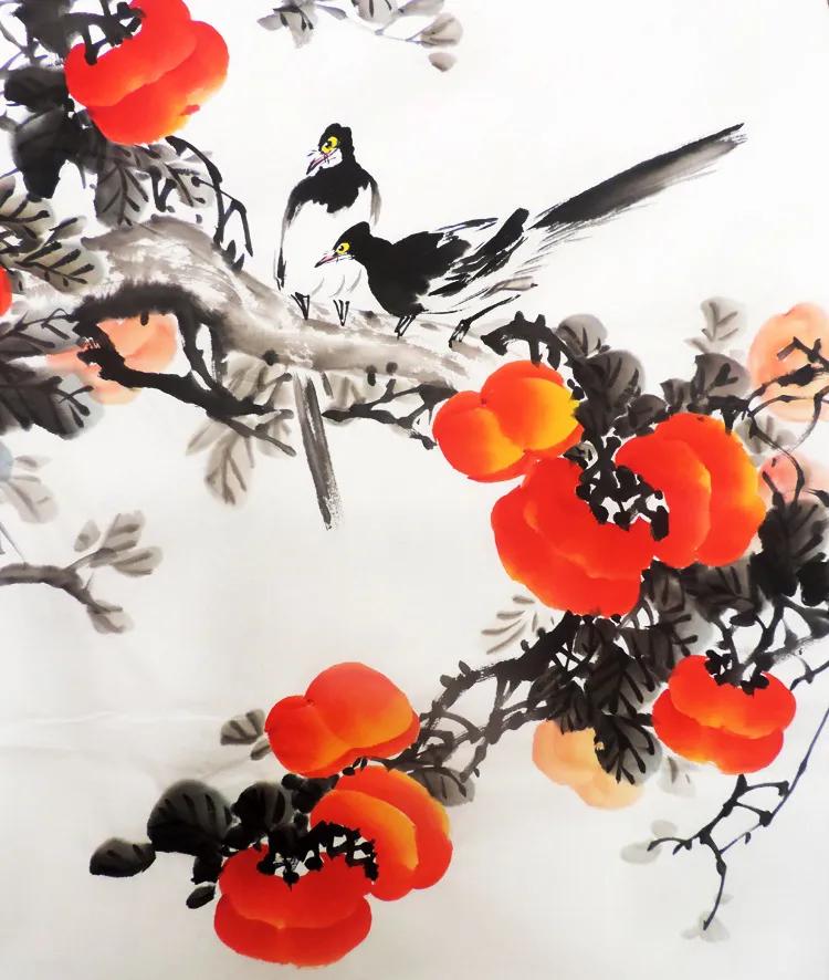 国画梅花与喜鹊的寓意,喜鹊柿子画寓意