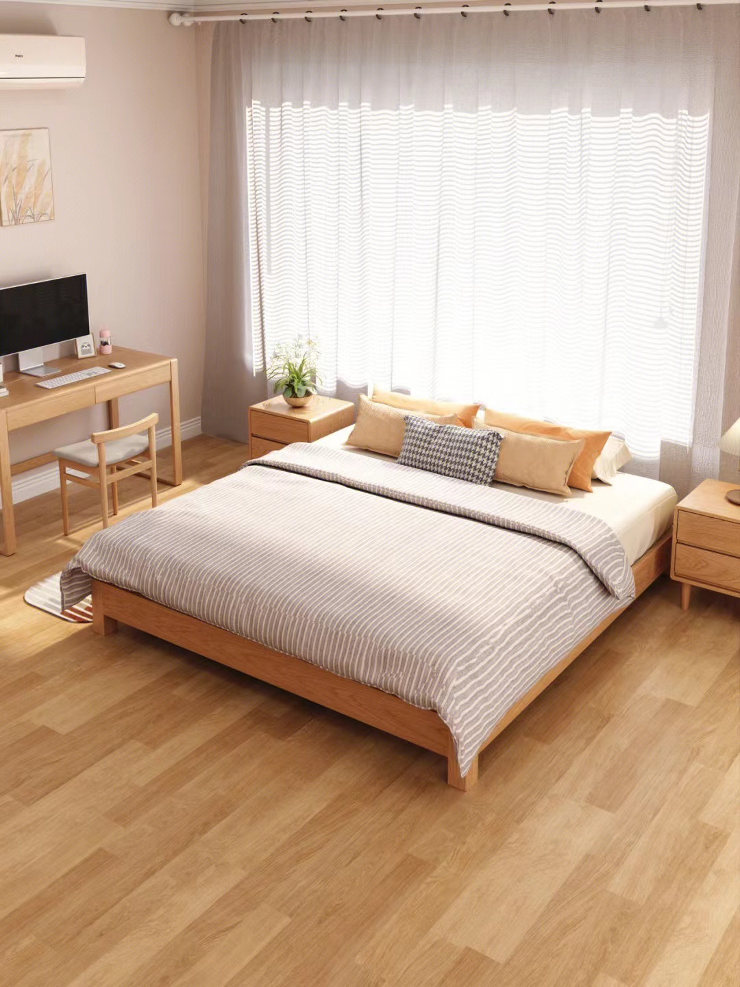 拼多多实木床无床头,简单又大气的实木床