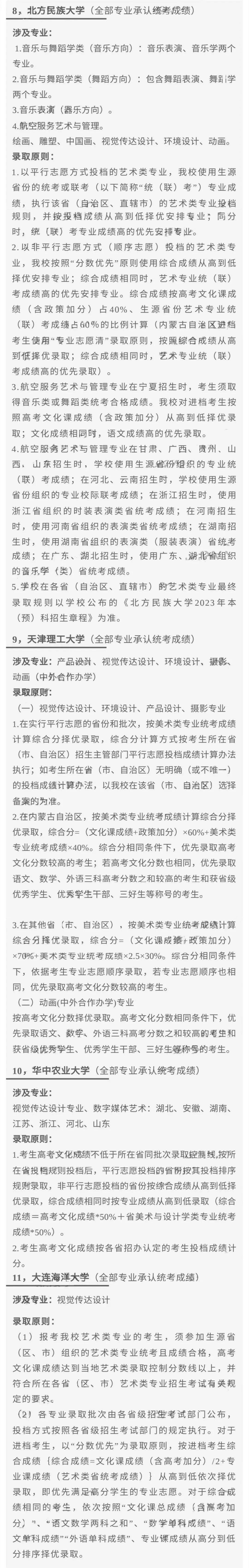 汇总！2023艺术类专业承认统考院校