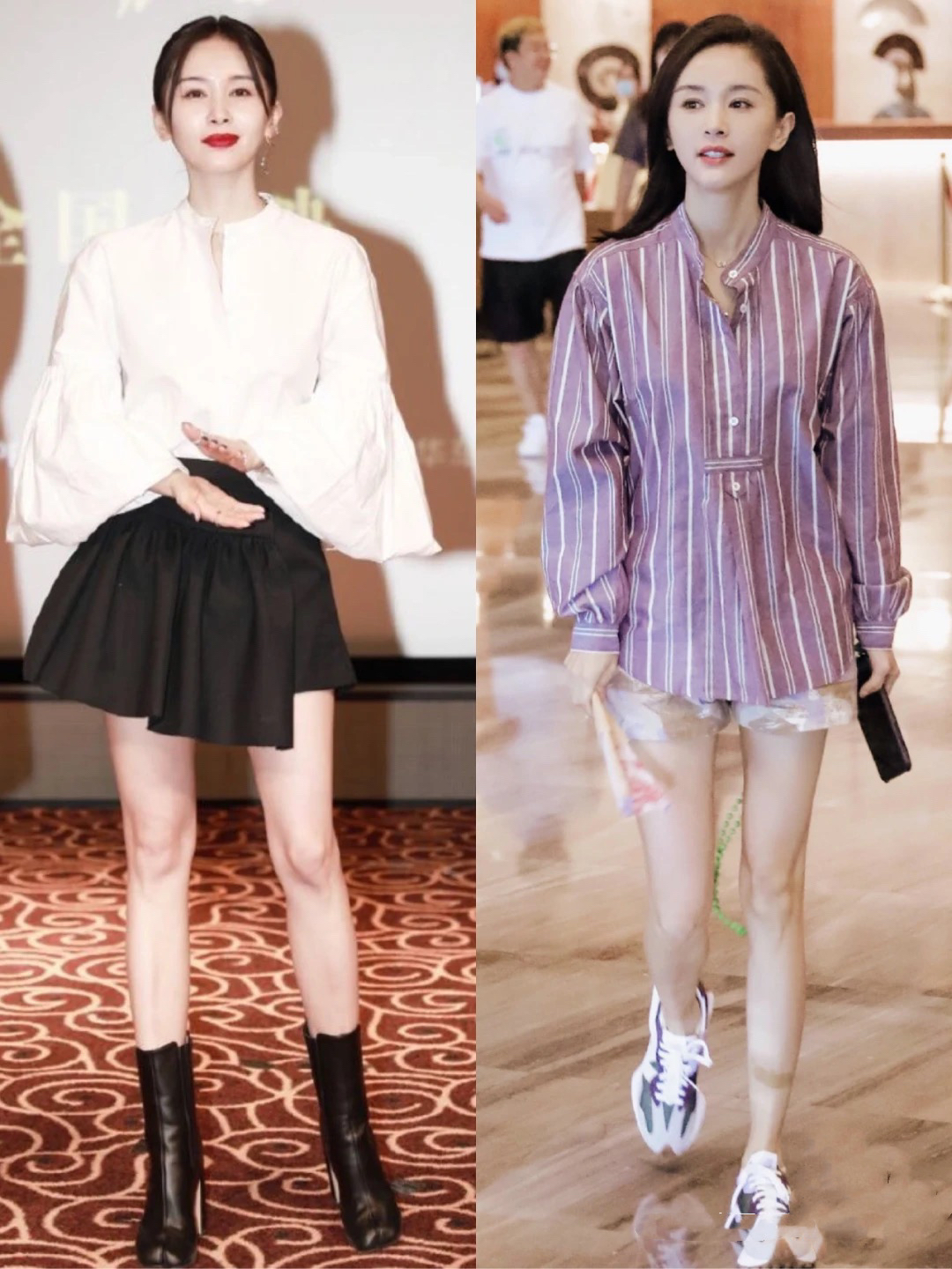 杨幂王子文都穿的条纹衬衫,小个子王子文冬季穿搭