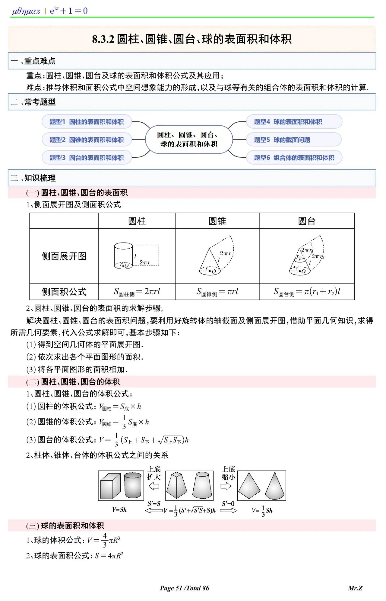 高中数学各种圆体积计算视频,六下数学圆柱表面积体积图形习题