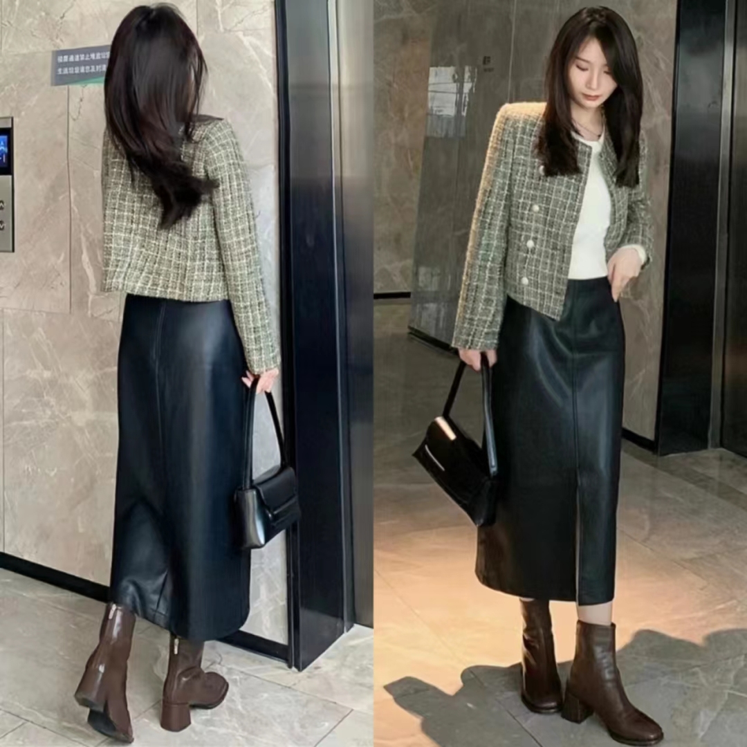 气质又可爱黑色裙子,黑色真皮裙高级感显瘦