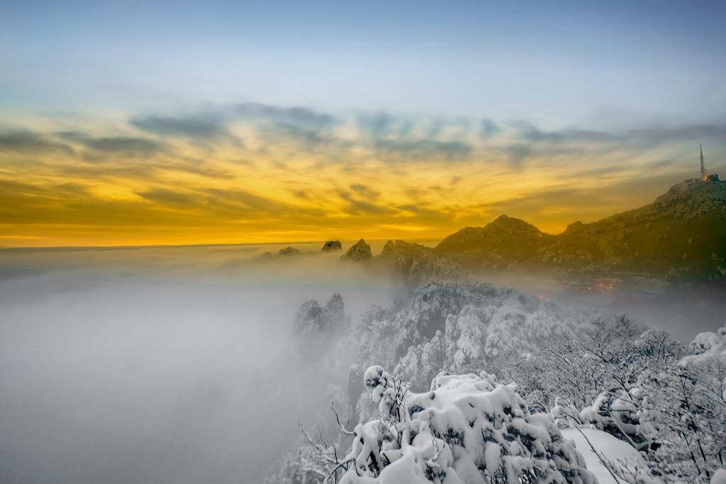 黄山落日摄影最佳地点,冬季黄山日出风景美图
