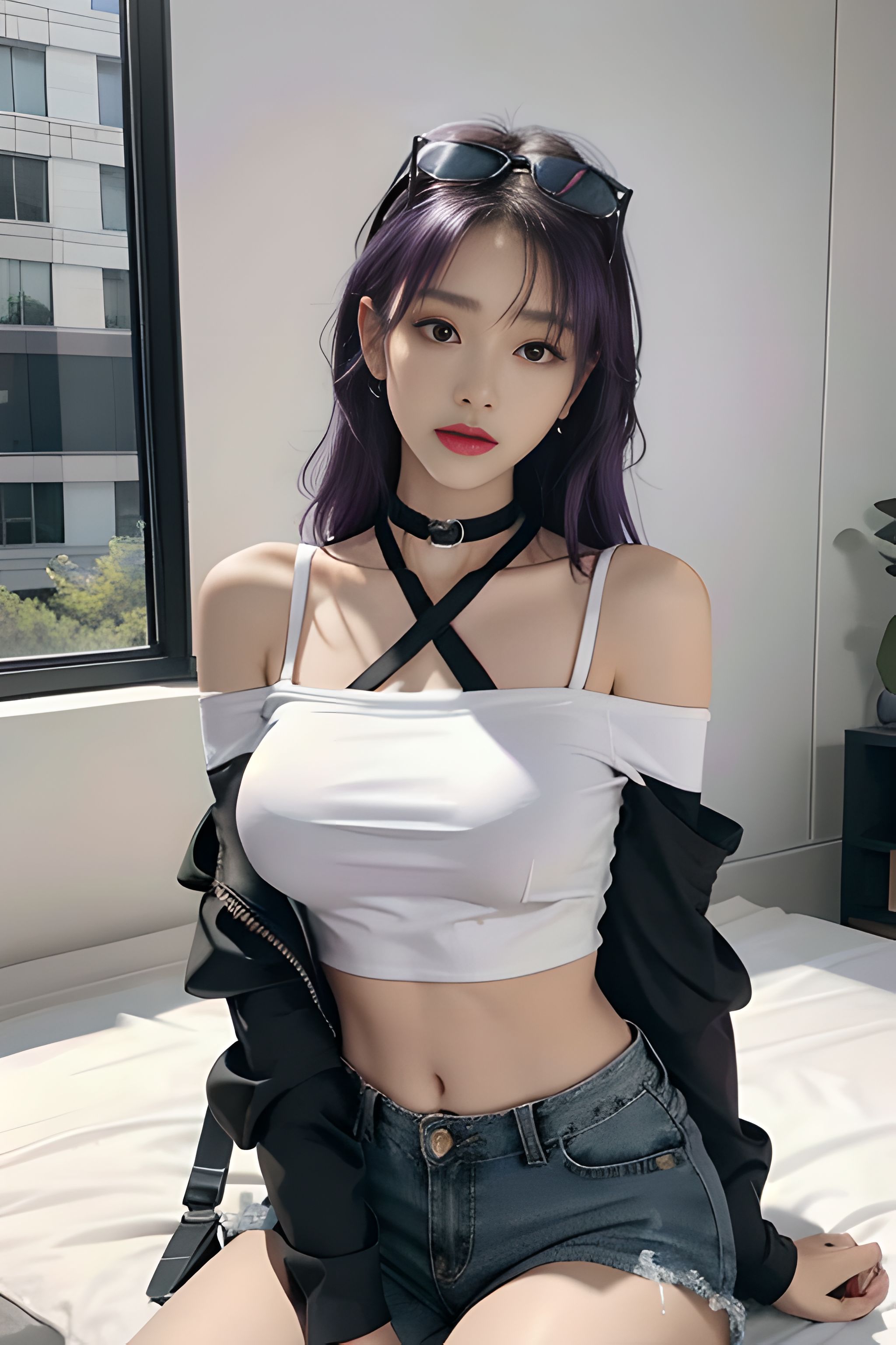 吊带上衣和紧身裤子拉丁舞服,黑色吊带背心蓝色紧身裤