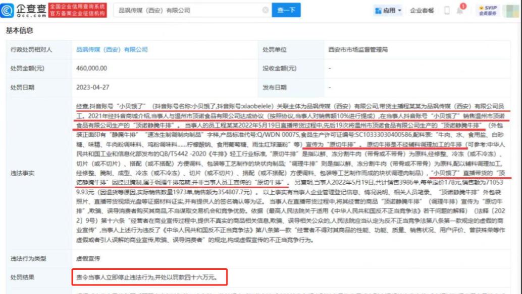 网红小贝饿了被视为假吃,小贝饿了被罚46万还能直播带货吗