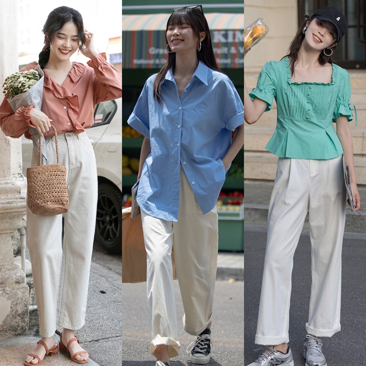 偏白色系裤子怎么搭配,夏白色裤子的穿搭方法