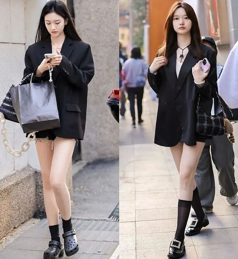 上海穿搭街拍冬季不露腿,上海街拍牛仔短裤穿搭女