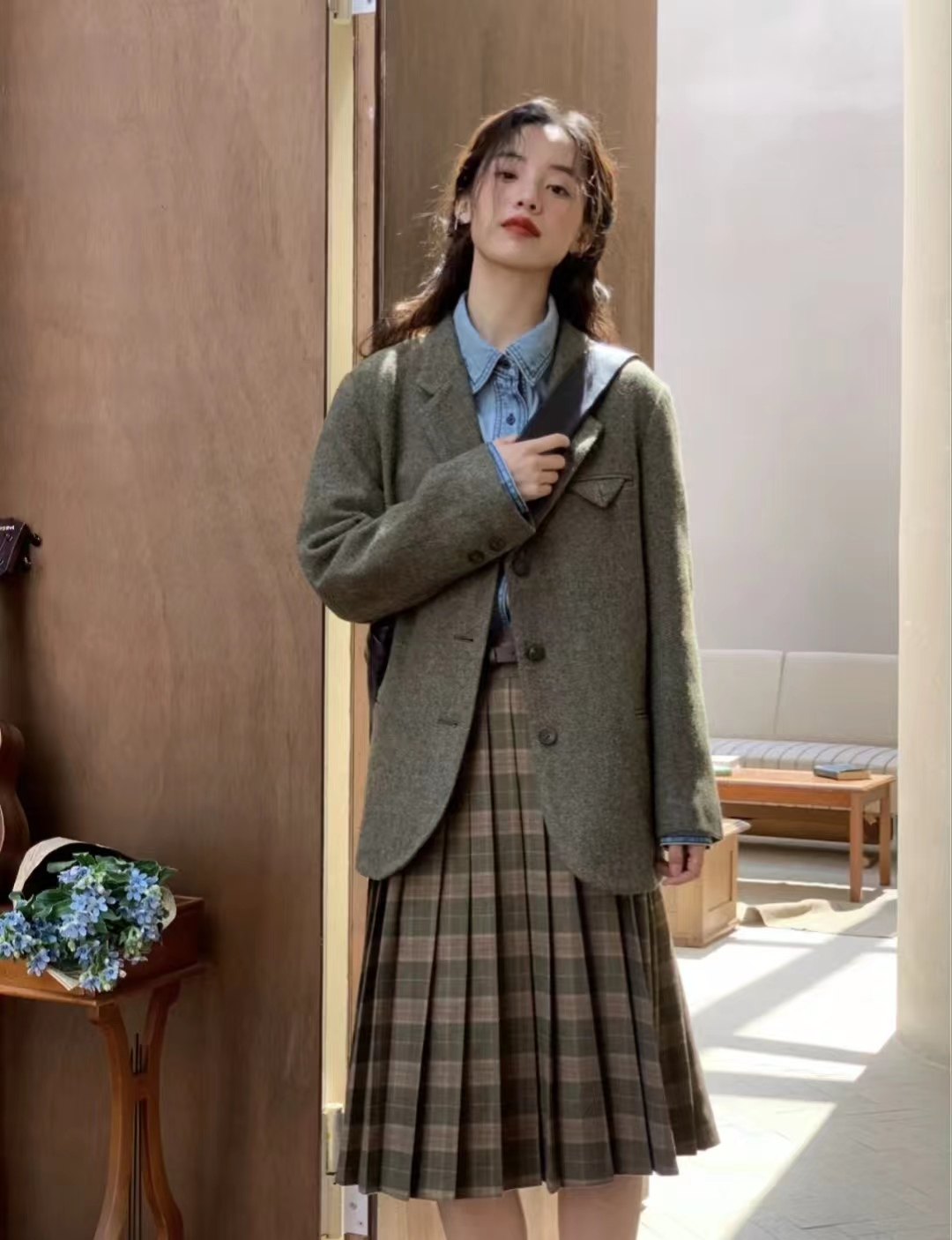 西装长裙搭配西装外套,西装外套配连衣裙气质高级感