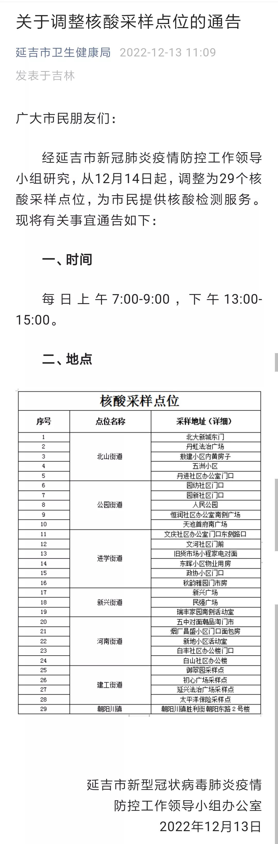延吉市核酸检测采样点今天采样吗 (延吉市调整核酸采样检测点位)