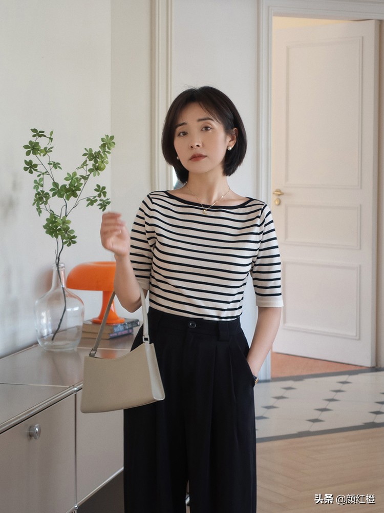 条纹针织衫街拍搭配,条纹针织衫怎么穿搭