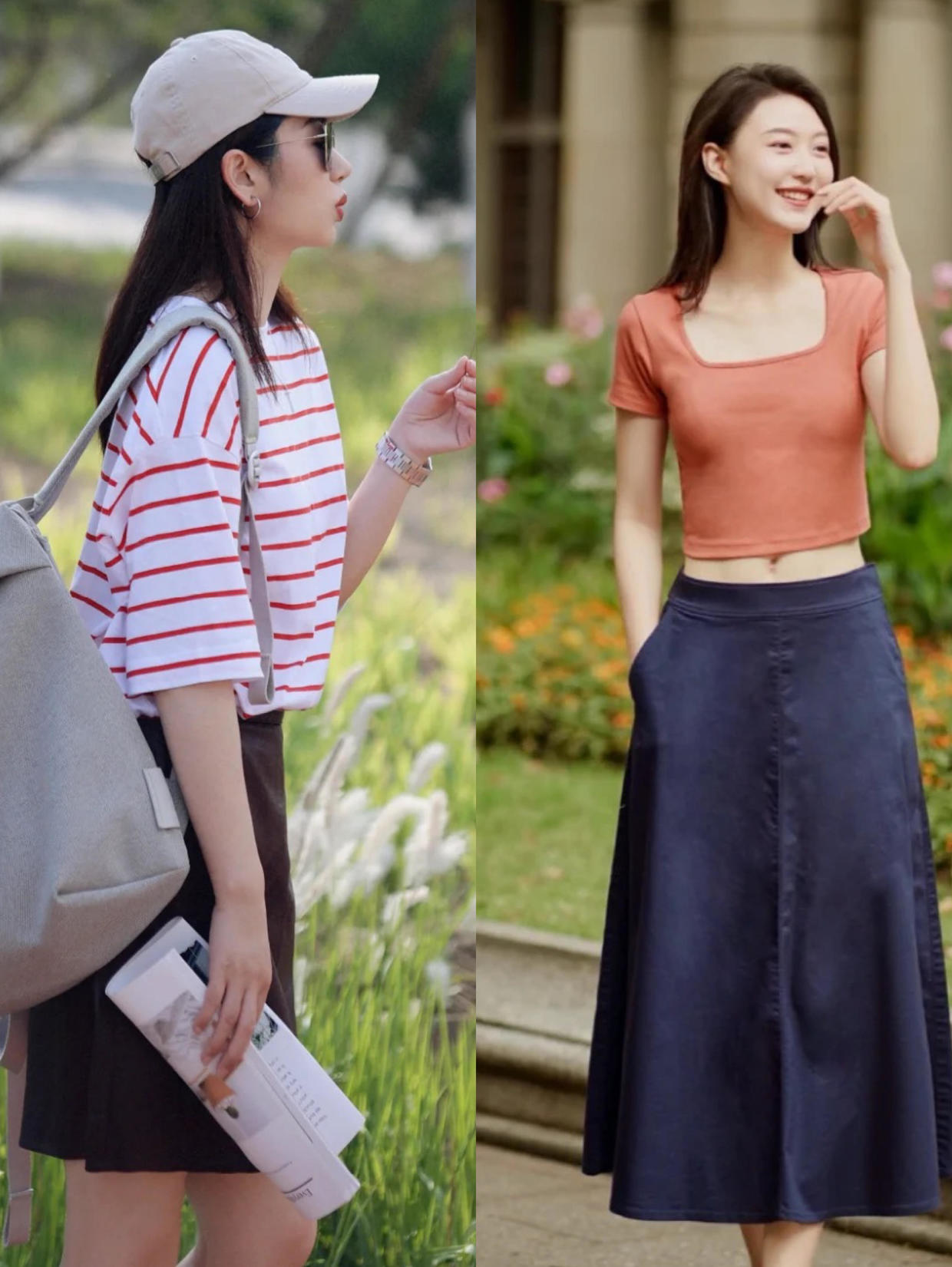 牛仔裤半身裙夏季怎么搭配,中长款t恤裙搭配牛仔裤直筒裤